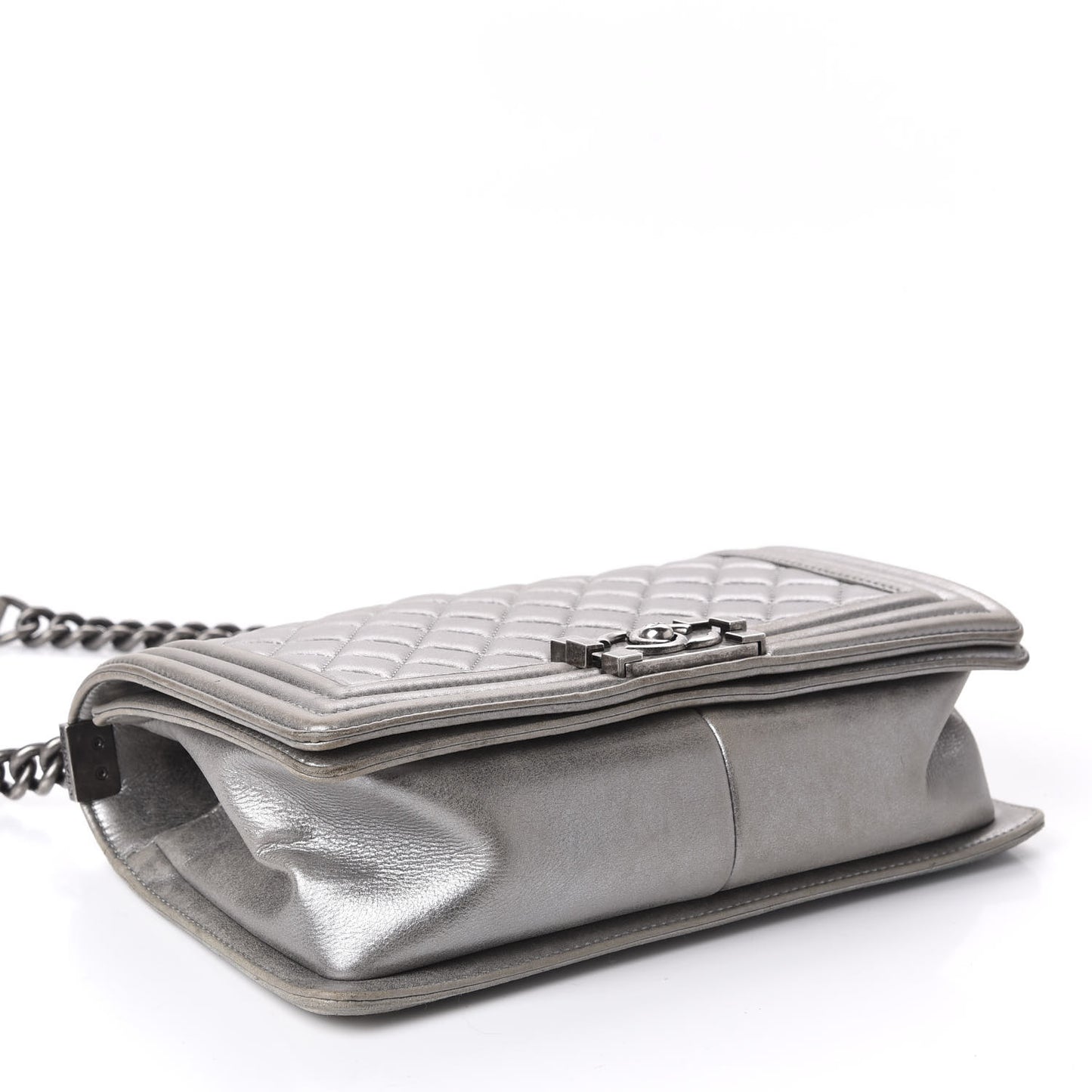 Metallic Lambskin Quilted Medium Boy Flap Silver