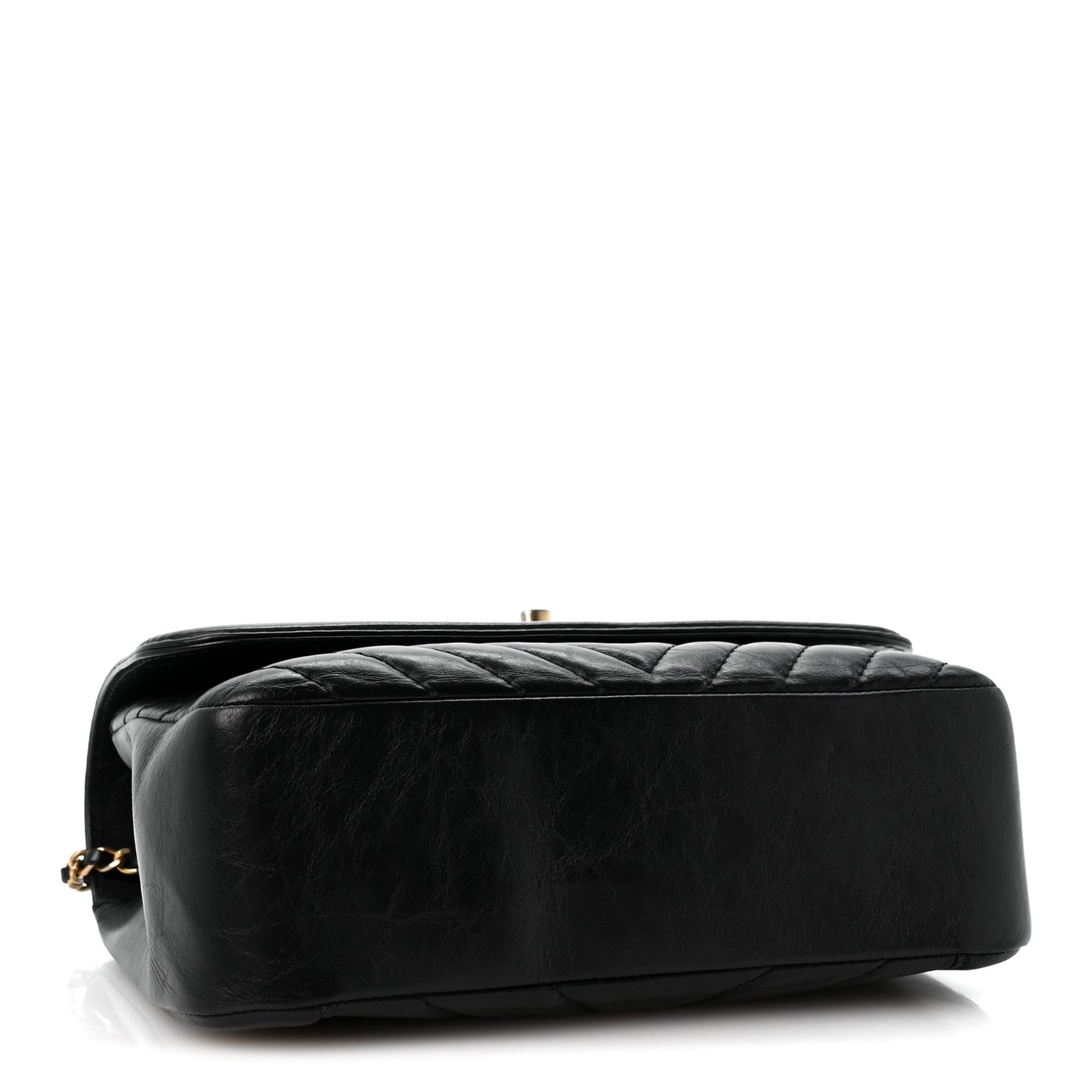 Calfskin Chevron Quilted Top Handle Flap Black