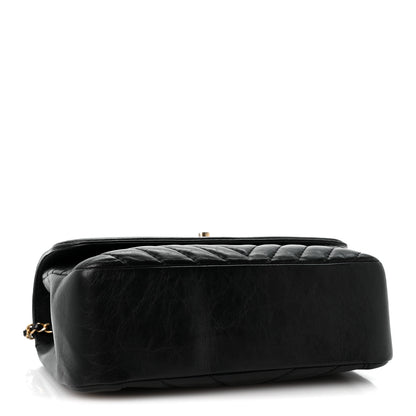 Chanel Calfskin Chevron Quilted Top Handle Flap Black 4 of 12