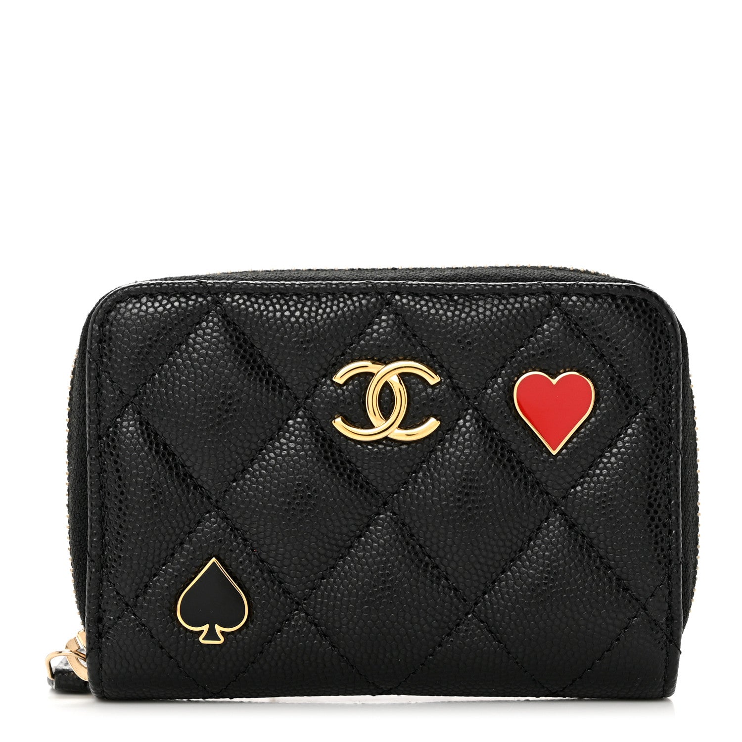 Chanel Caviar Enamel Coco Casino Quilted Zip Coin Purse Black 1 of 8
