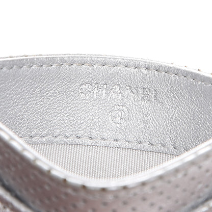Chanel Metallic Lambskin Perforated Quilted Card Holder Silver 6 of 12