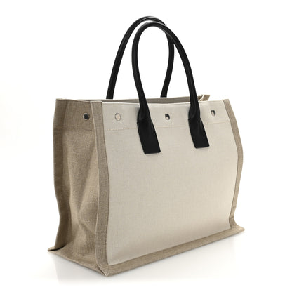 Saint Laurent Linen Calfskin Small Rive Gauche Tote Greggio Natural 2 of 9