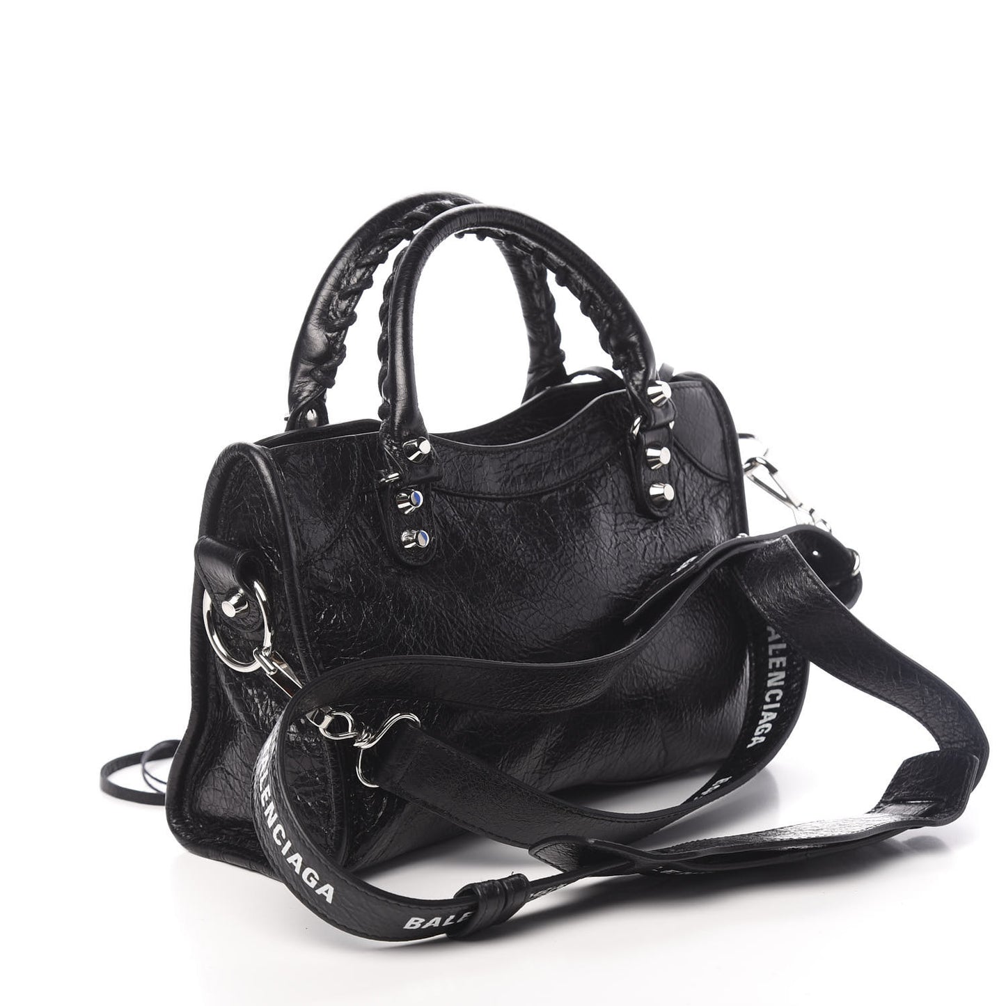 Agneau Classic Silver Hardware Mini City Logo Strap Black White