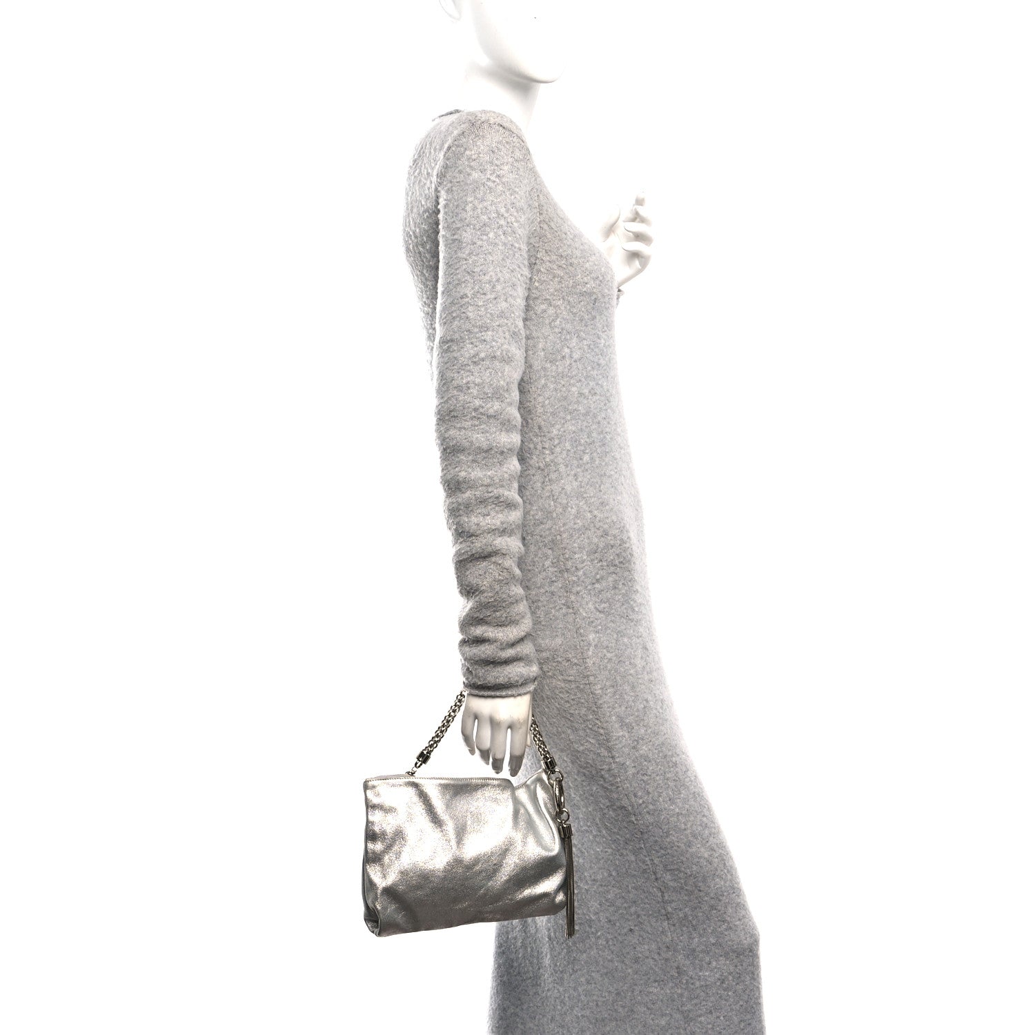 Jimmy Choo Metallic Goatskin Callie Mea Tassel Silver 2 of 10