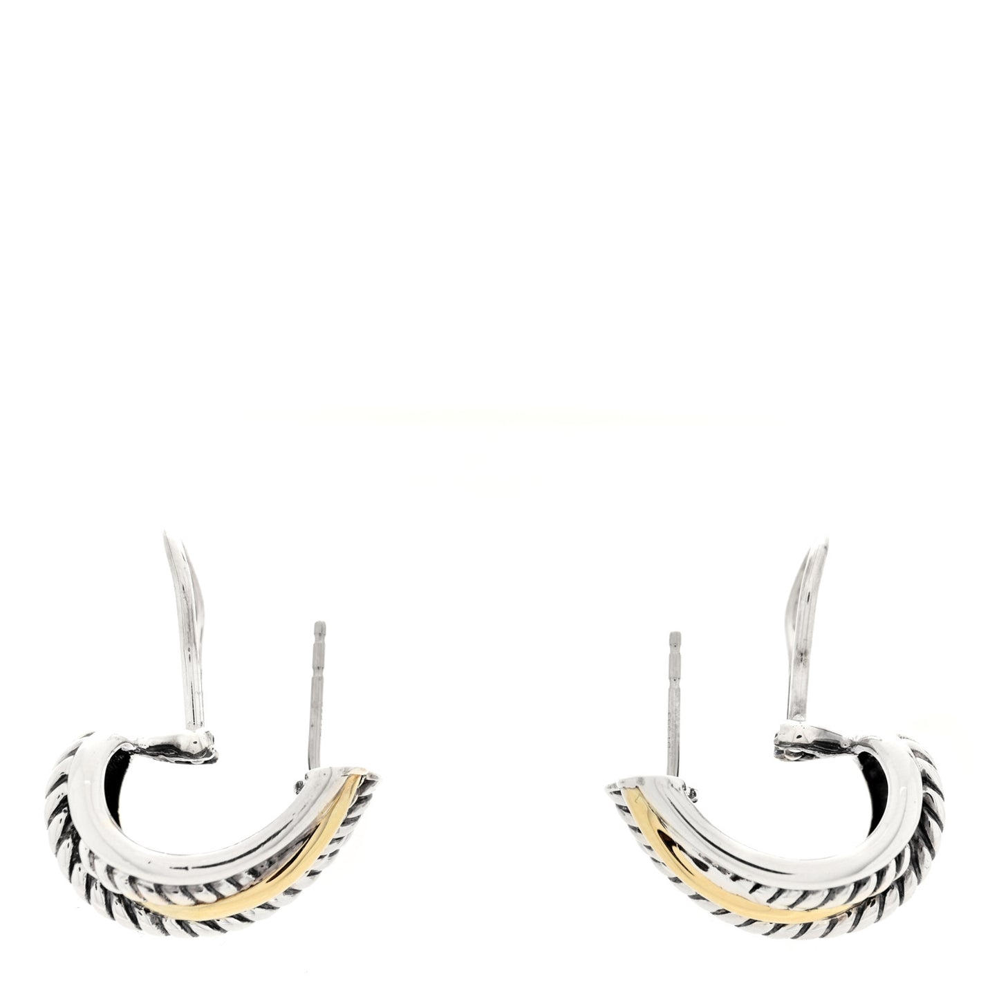 Sterling Silver 14K Yellow Gold Crossover Cable Hoop Earrings