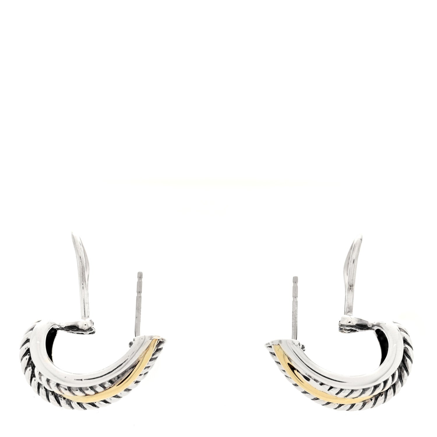 David Yurman Sterling Silver 14K Yellow Gold Crossover Cable Hoop Earrings 3 of 4