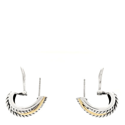 David Yurman Sterling Silver 14K Yellow Gold Crossover Cable Hoop Earrings 3 of 4