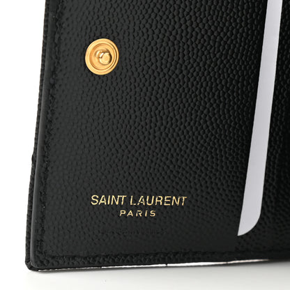 Saint Laurent Grain De Poudre Matelasse Chevron Monogram Zipped Card Case Black 5 of 6