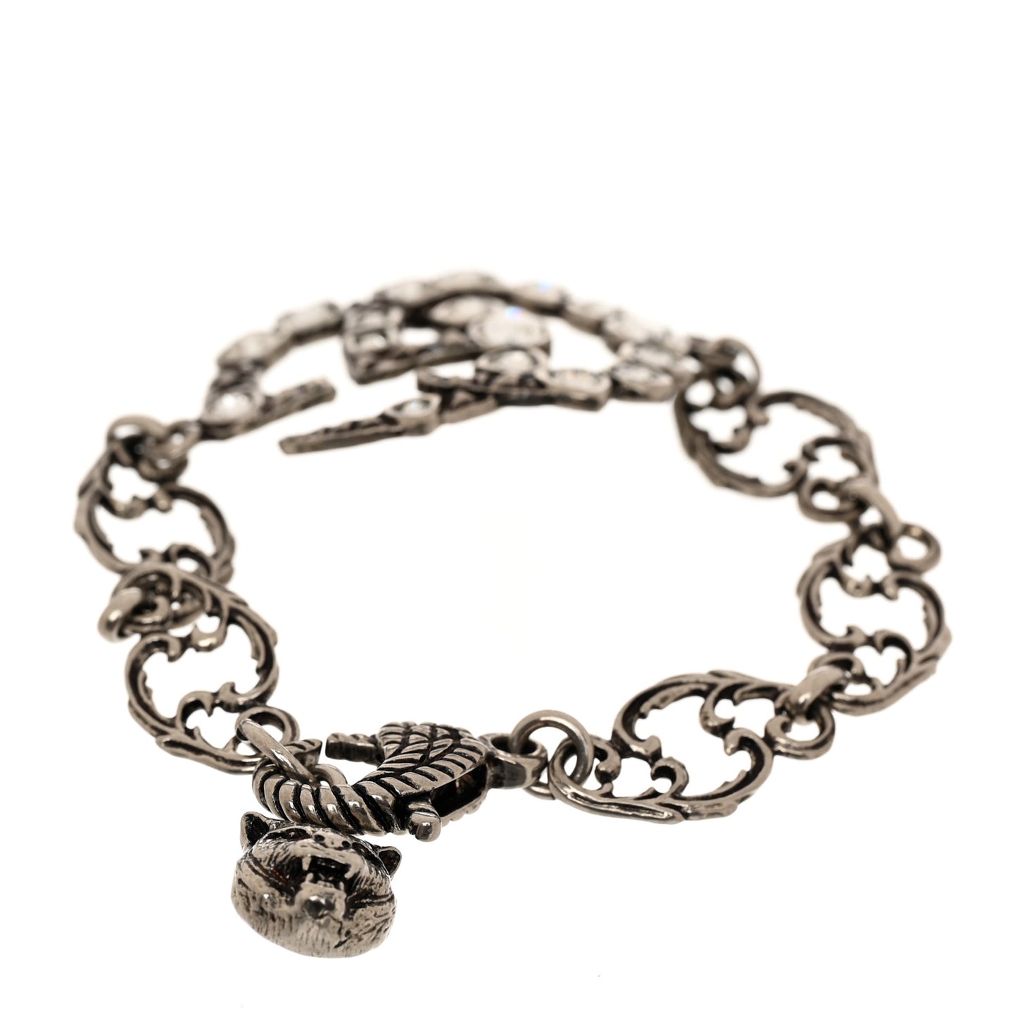 Oxidized Palladium Crystal Double G Bracelet Silver