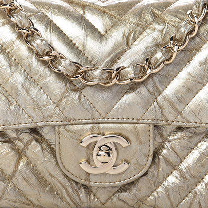 Chanel Patent Metallic Crumpled Calfskin Chevron Quilted Mini Rectangular Flap Gold 11 of 11