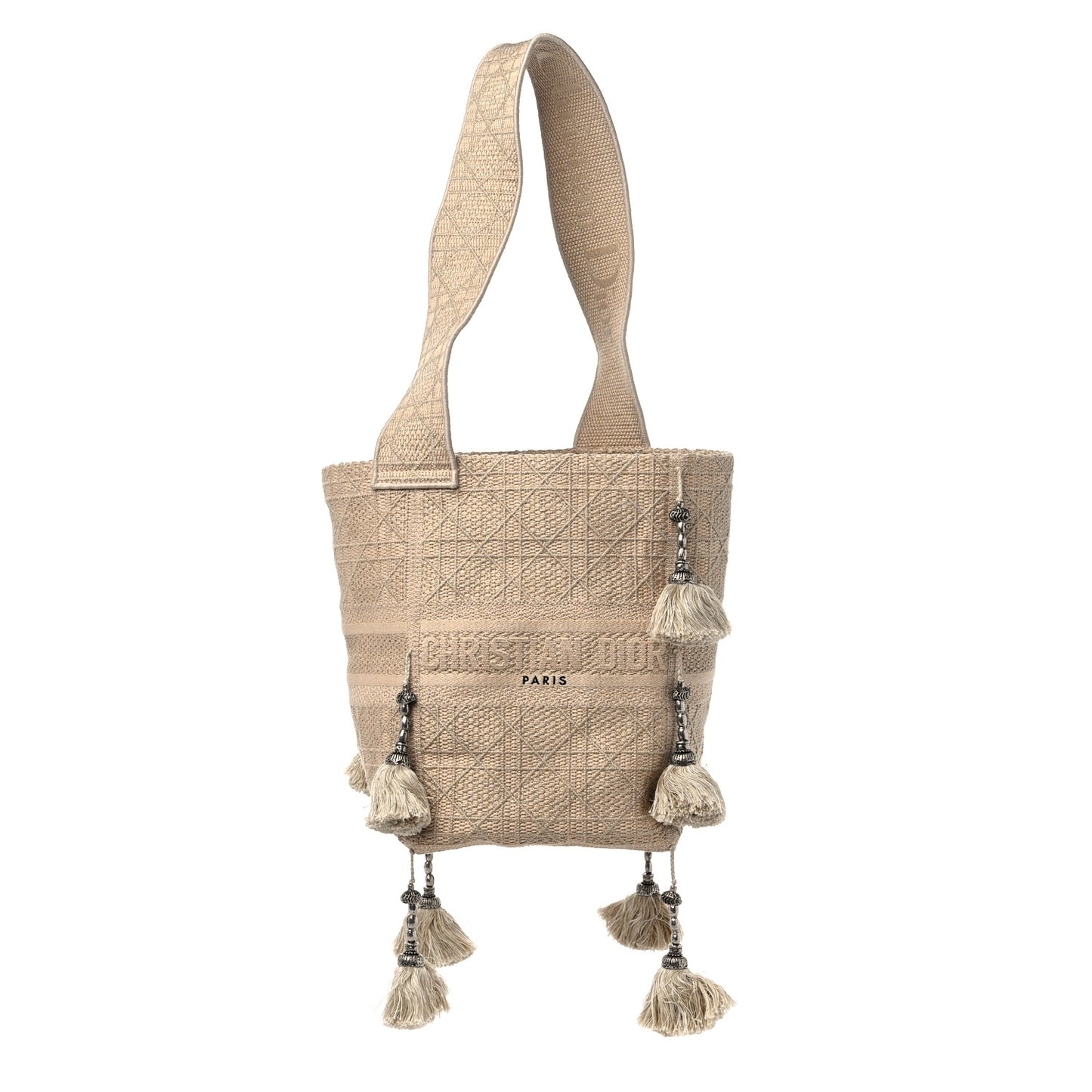 Canvas Embroidered D-Bubble Bucket Bag Beige