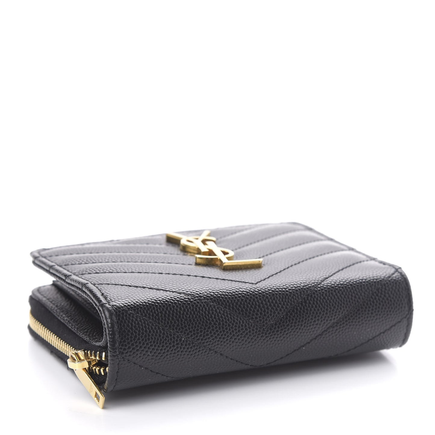 Grain De Poudre Matelasse Chevron Monogram Compact Zip Around Wallet Black