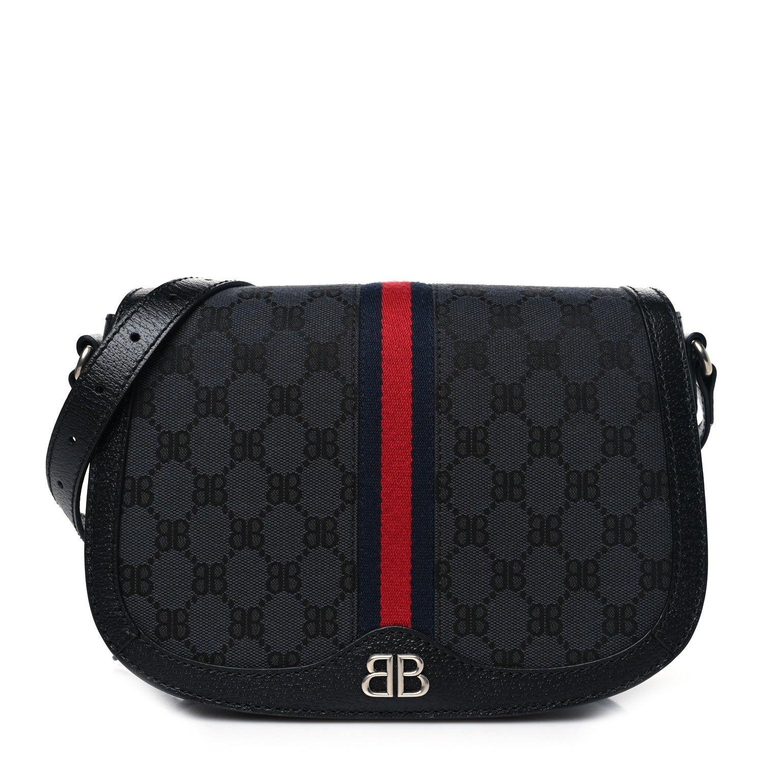 Gucci X BALENCIAGA BB Supreme Monogram Web Ophidia Shoulder Bag Black 1 of 10