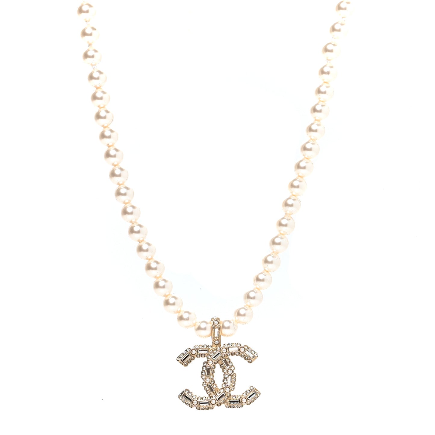 Pearl Crystal Baguette CC Short Necklace Gold