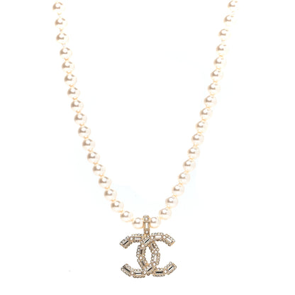 Chanel Pearl Crystal Baguette CC Short Necklace Gold 1 of 5