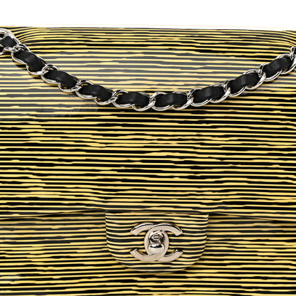 Chanel Patent Calfskin Striped Medium Double Flap Yellow Black 8 of 10