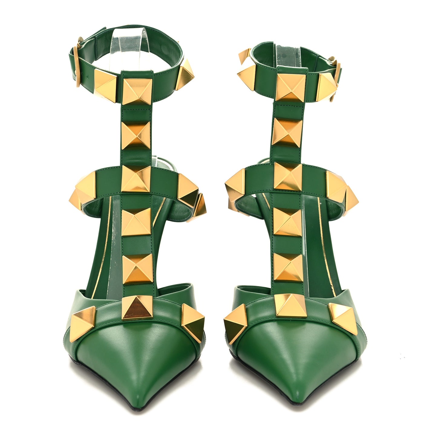 Calfskin Roman Stud Ankle Strap 100mm Pumps 37 Brilliant Green