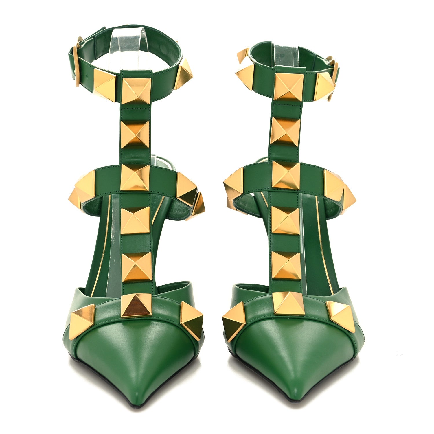 Valentino Garavani Calfskin Roman Stud Ankle Strap 100mm Pumps 37 Brilliant Green 2 of 9