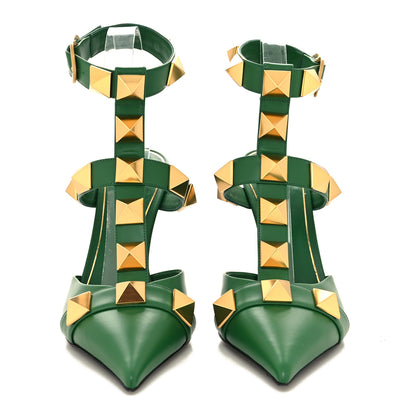 Valentino Garavani Calfskin Roman Stud Ankle Strap 100mm Pumps 37 Brilliant Green 2 of 9