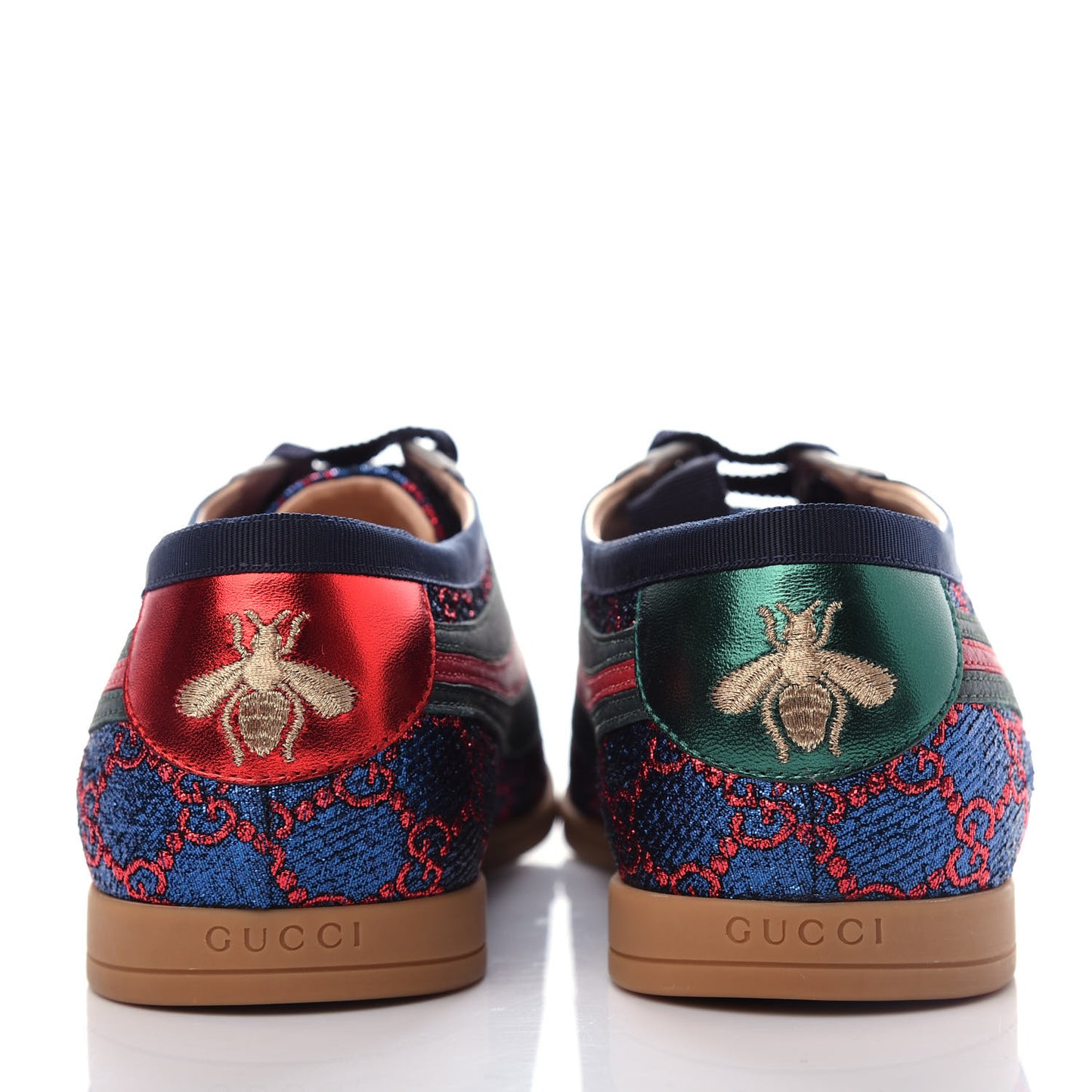 Lurex Calfskin Web GG Monogram Mens Falacer Sneakers 8.5 Iridescent Blue Iridescent Red Silver