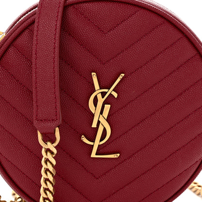 Saint Laurent Grain De Poudre Matelasse Chevron Quilted Round Vinyle Camera Bag Rouge Legion 8 of 10