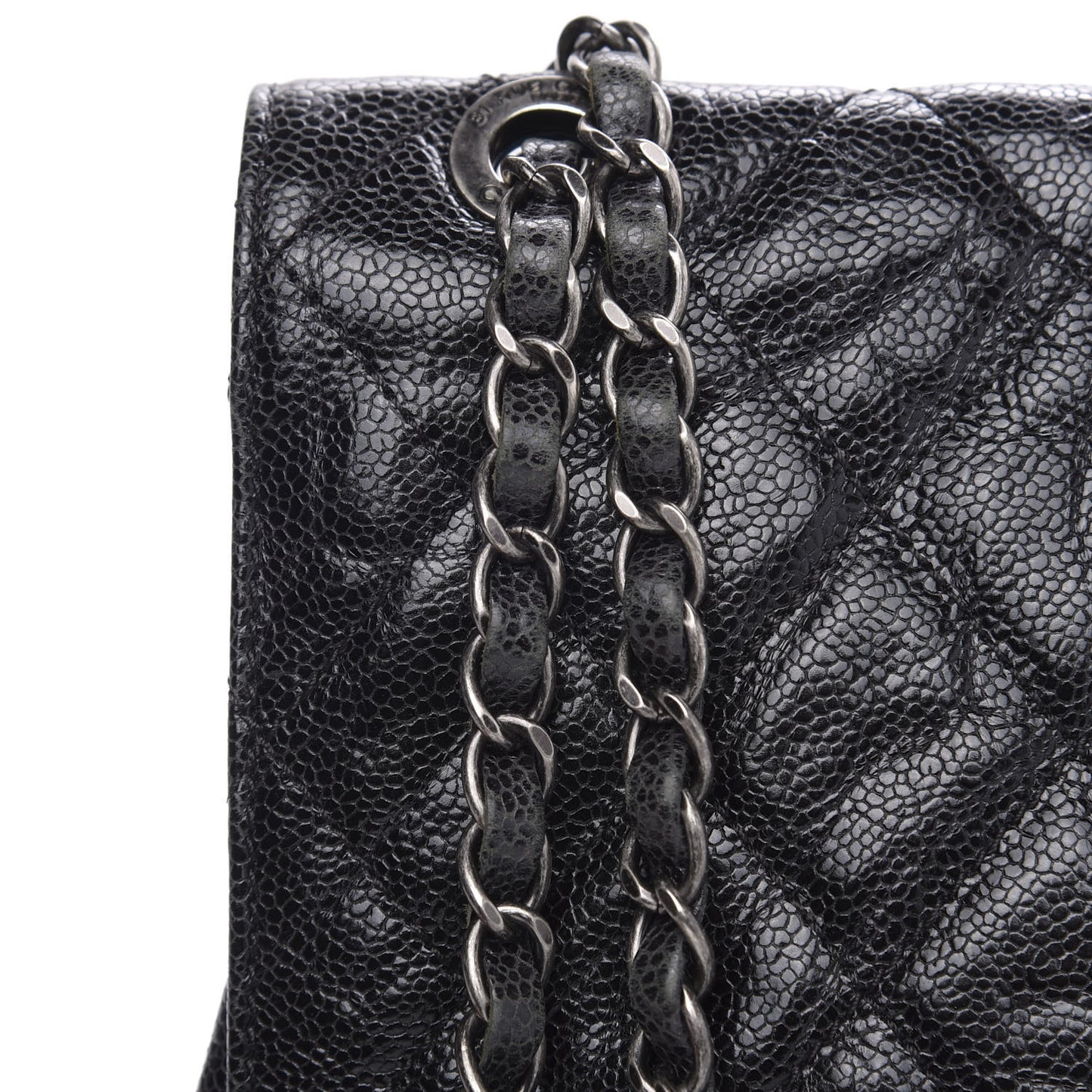 Crumpled Grained Calfskin Jumbo CC Crave Flap Black