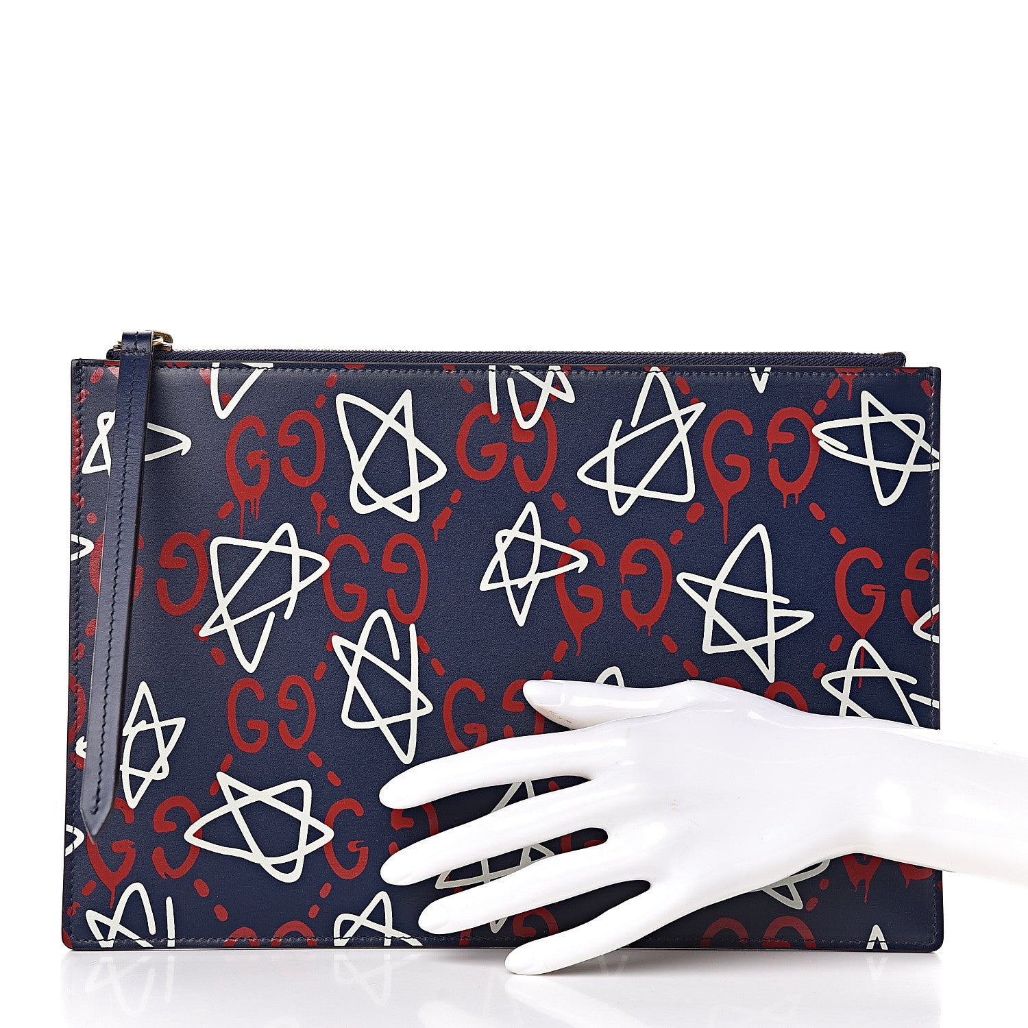 Gucci Calfskin GucciGhost Print Pouch Blue Agata Hibiscus Red 2 of 9