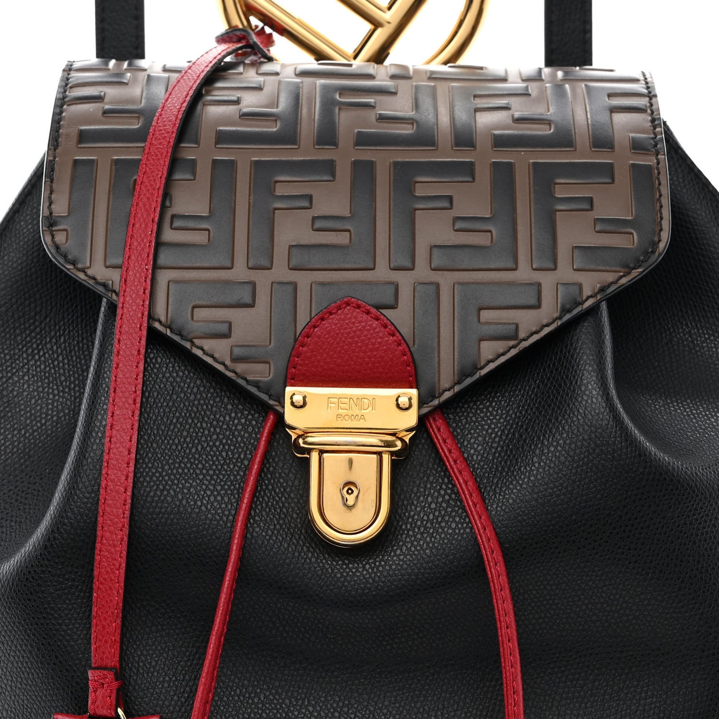 Vitello Cruise Bi-Color FF 1974 Embossed F is Fendi Drawstring Backpack Black Fragola Maya