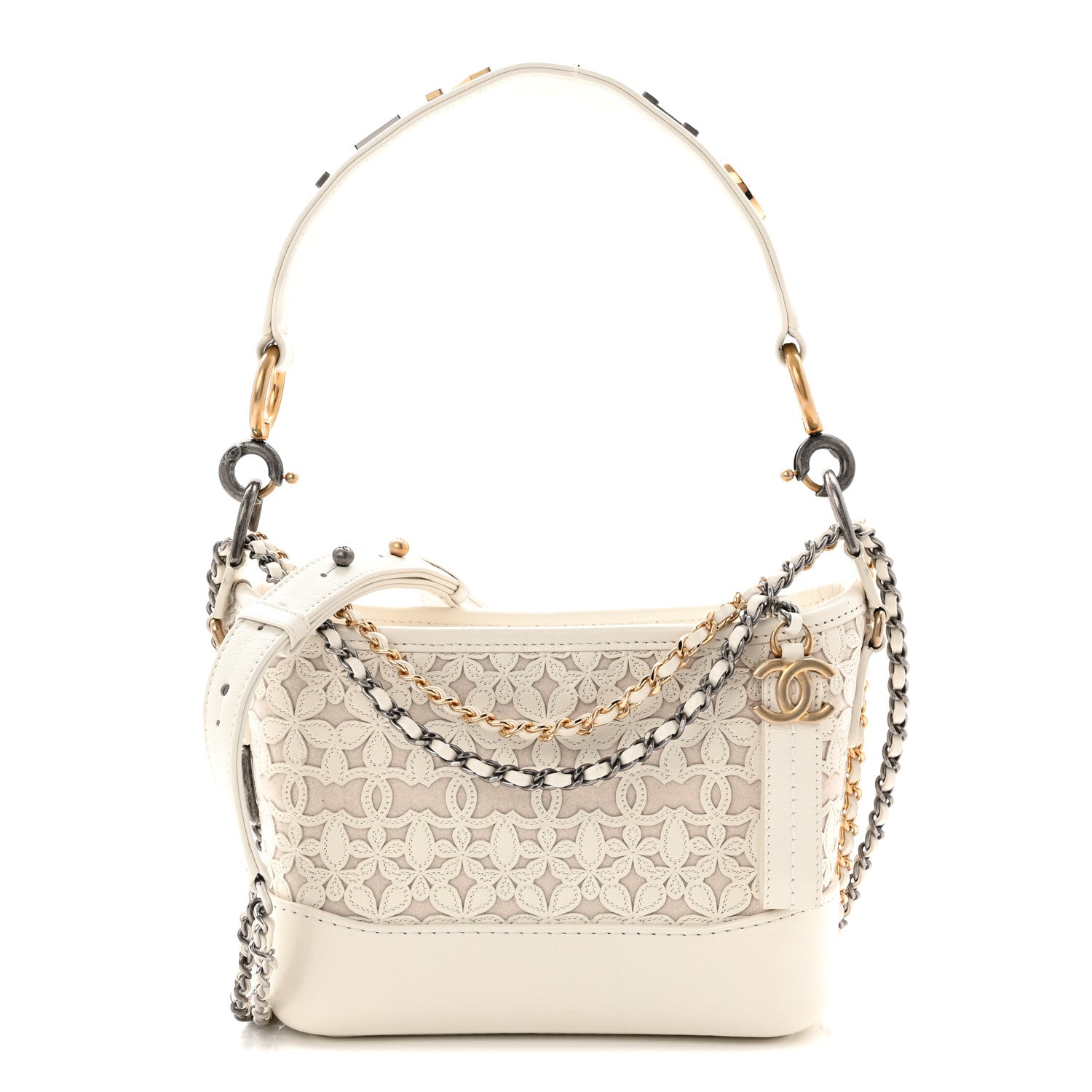 Chanel Calfskin Wool Felt Embossed Small Gabrielle Logo Hobo White 1 of 10