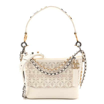 Chanel Calfskin Wool Felt Embossed Small Gabrielle Logo Hobo White 1 of 10