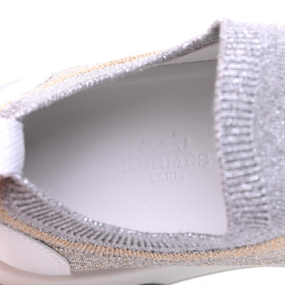 Hermes Metallic Knit Calfskin Suede Goatskin Bi-Color Womens Addict Sneakers 37 Multicolor Gris Argent 11 of 12