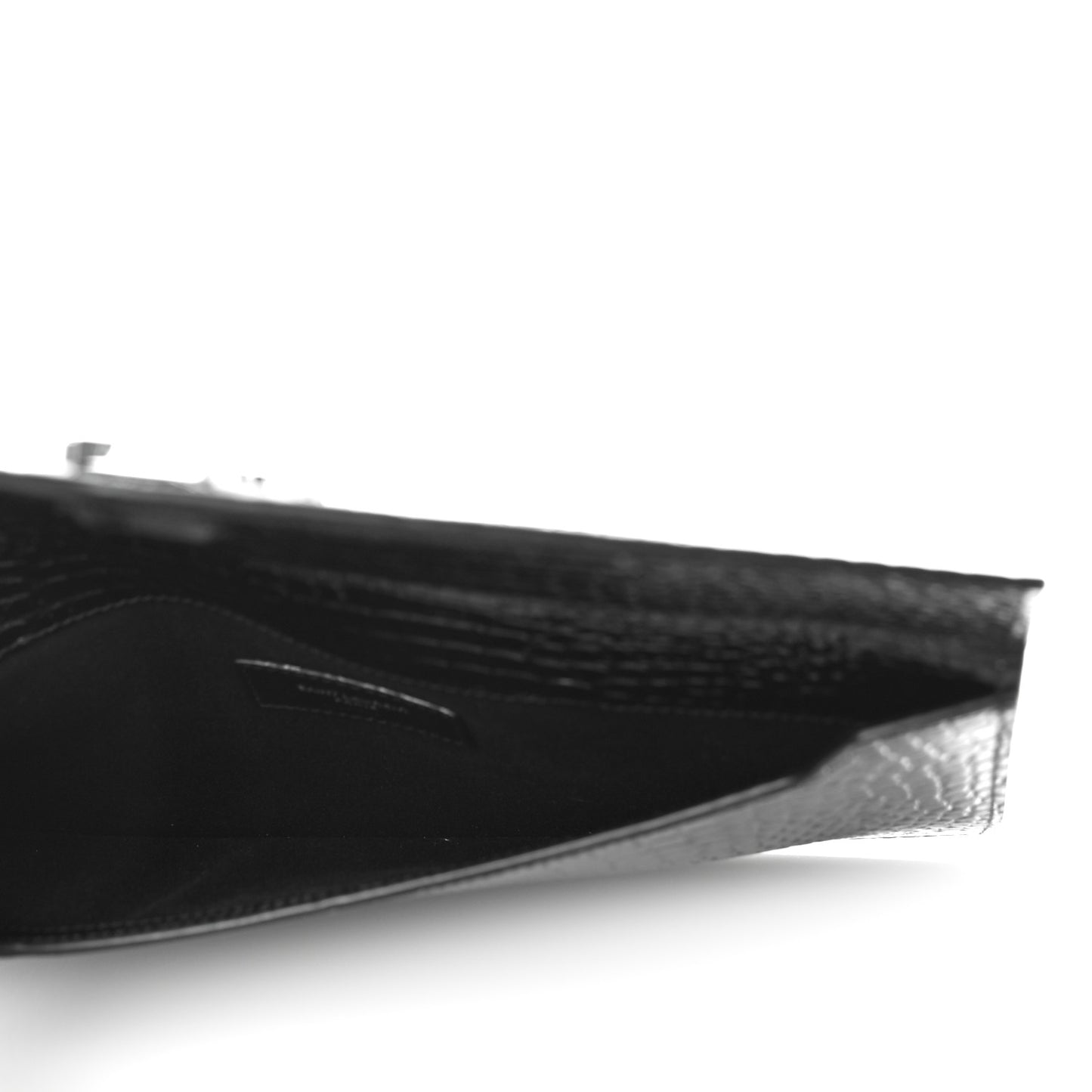 Calfskin Crocodile Embossed Uptown Monogram Clutch Black