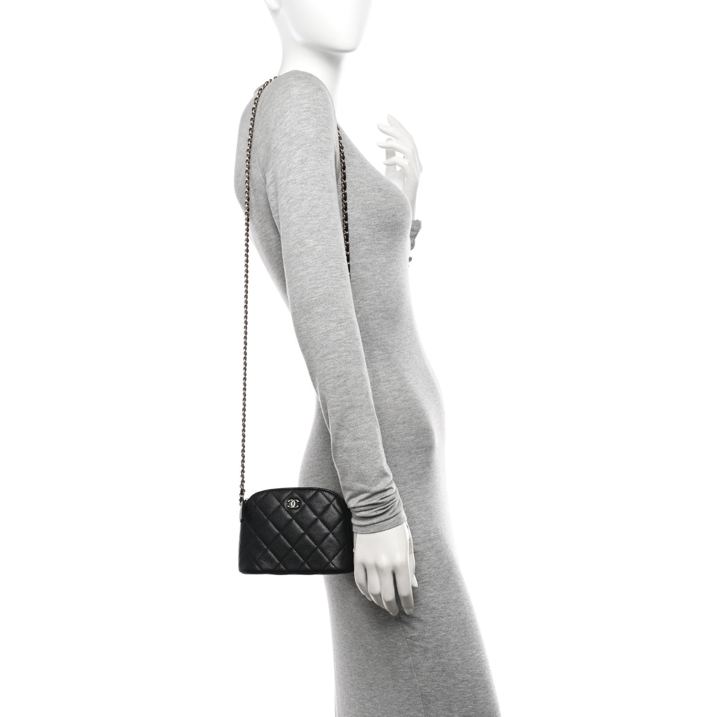 Caviar Quilted Classic Clutch With Chain Black