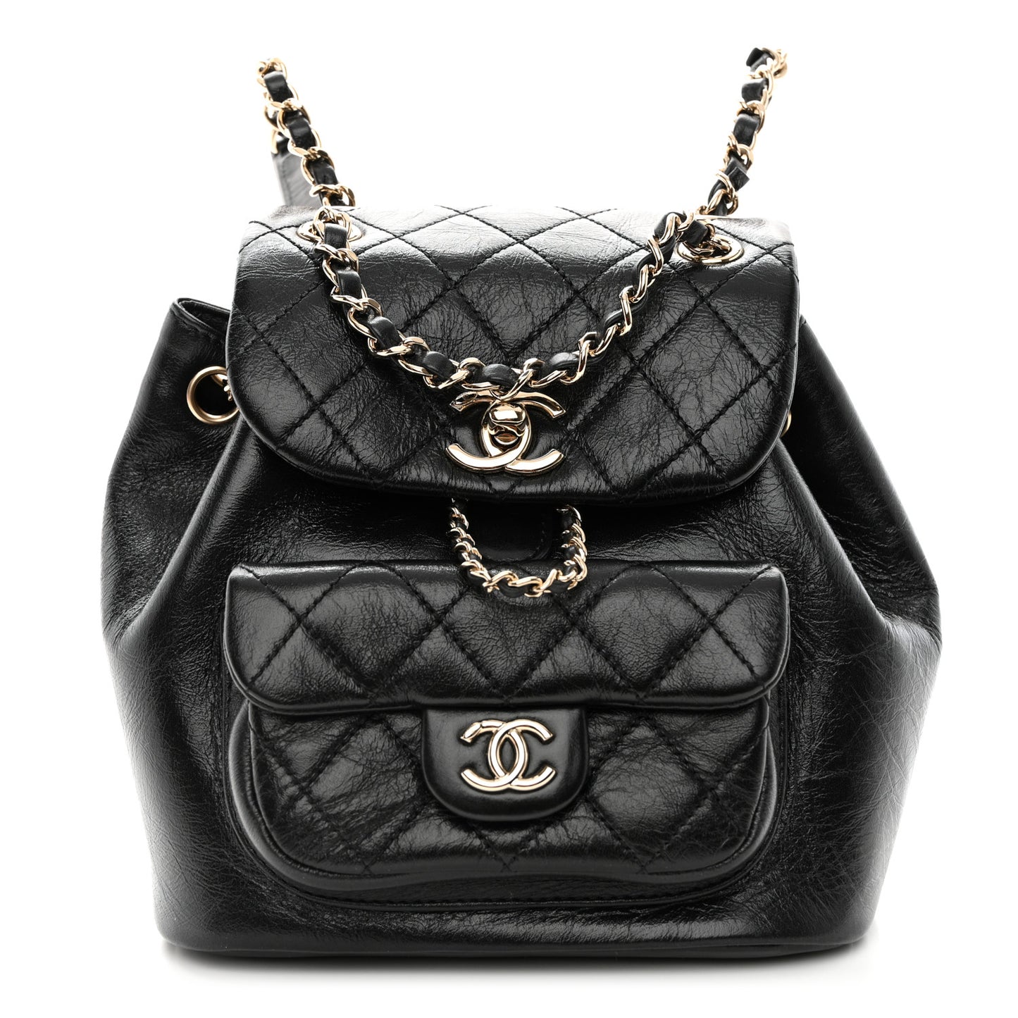 Lambskin Quilted Small Duma Drawstring Backpack Black