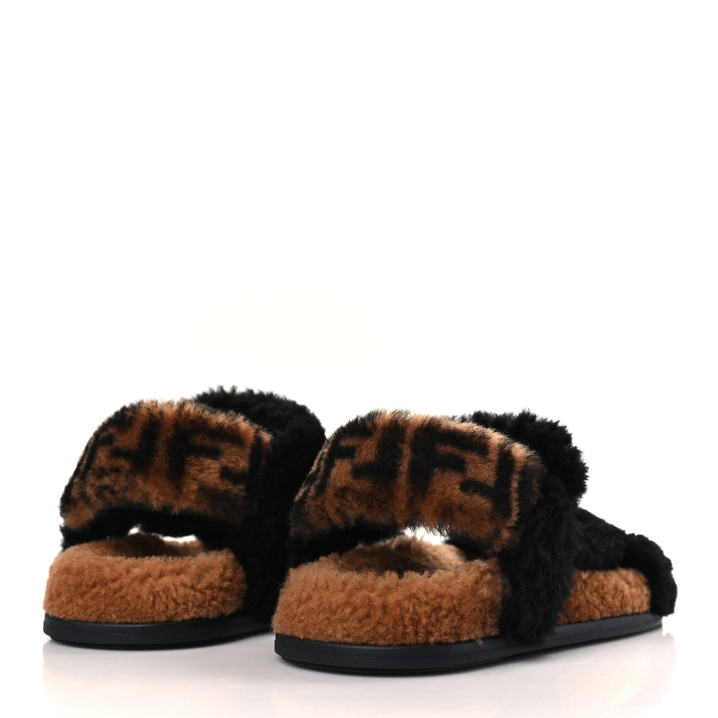 Shearling FF Fendi Feel Sandals 36.5 Tobacco Black