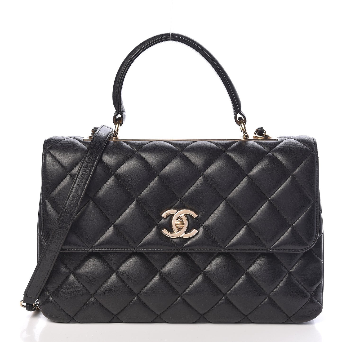Lambskin Quilted Medium Trendy CC Flap Dual Handle Bag Black