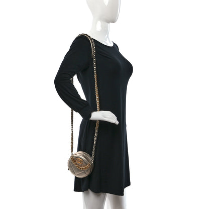 Chanel Metallic Lambskin Quilted Chanel 19 Round Clutch With Chain Gold 2 of 9