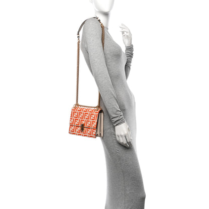 Fendi Vitello Liberty Bi-Color FF 1974 Embossed Small Kan I Shoulder Bag Camelia Aranciata 2 of 13