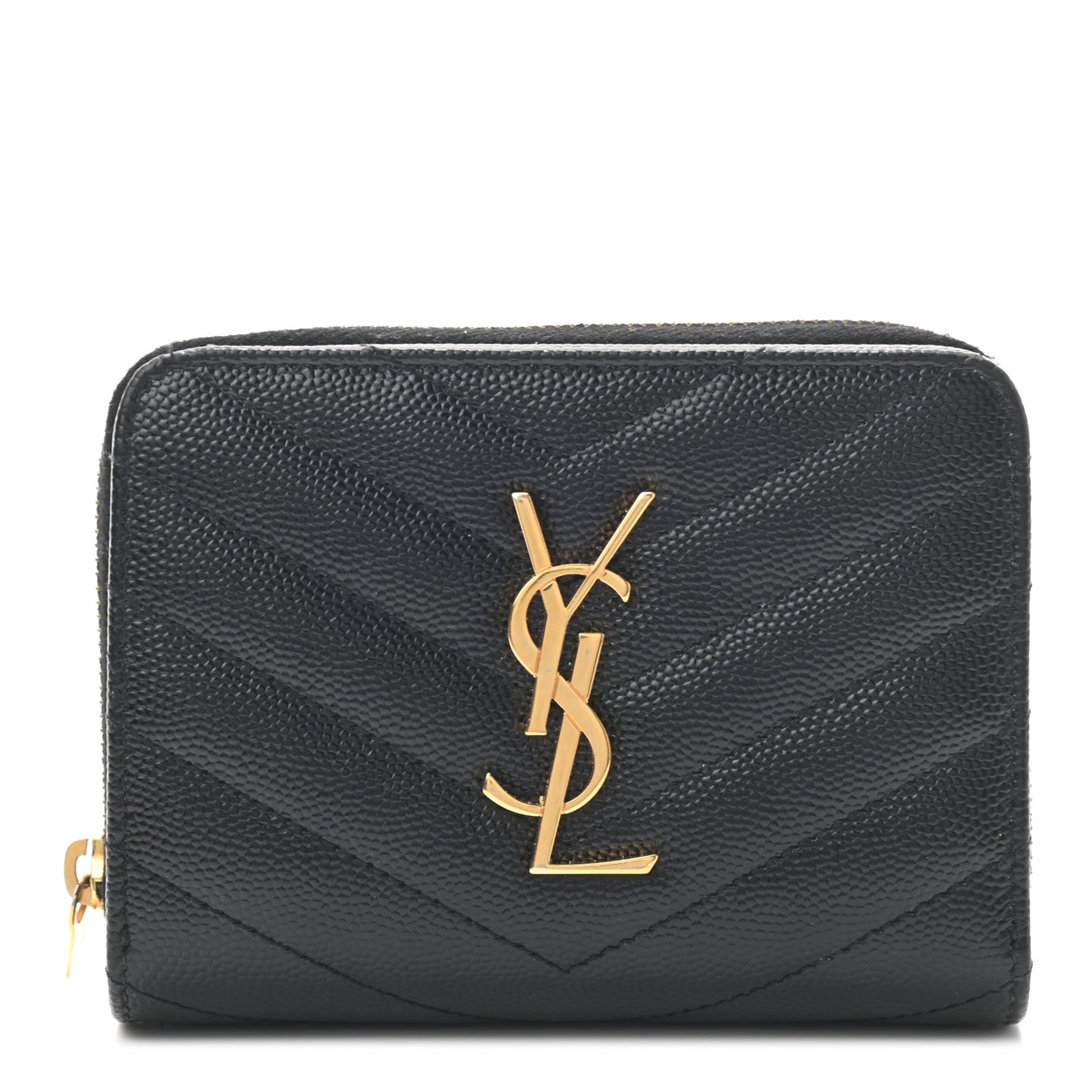Grain De Poudre Matelasse Chevron Monogram Compact Zip Around Wallet Black