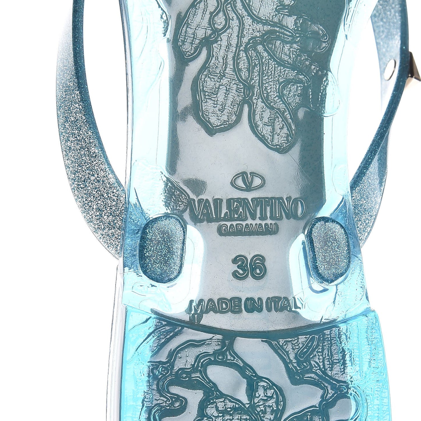 PVC Jelly Glitter Rockstud Bow Thong Sandals 36 Cerulean