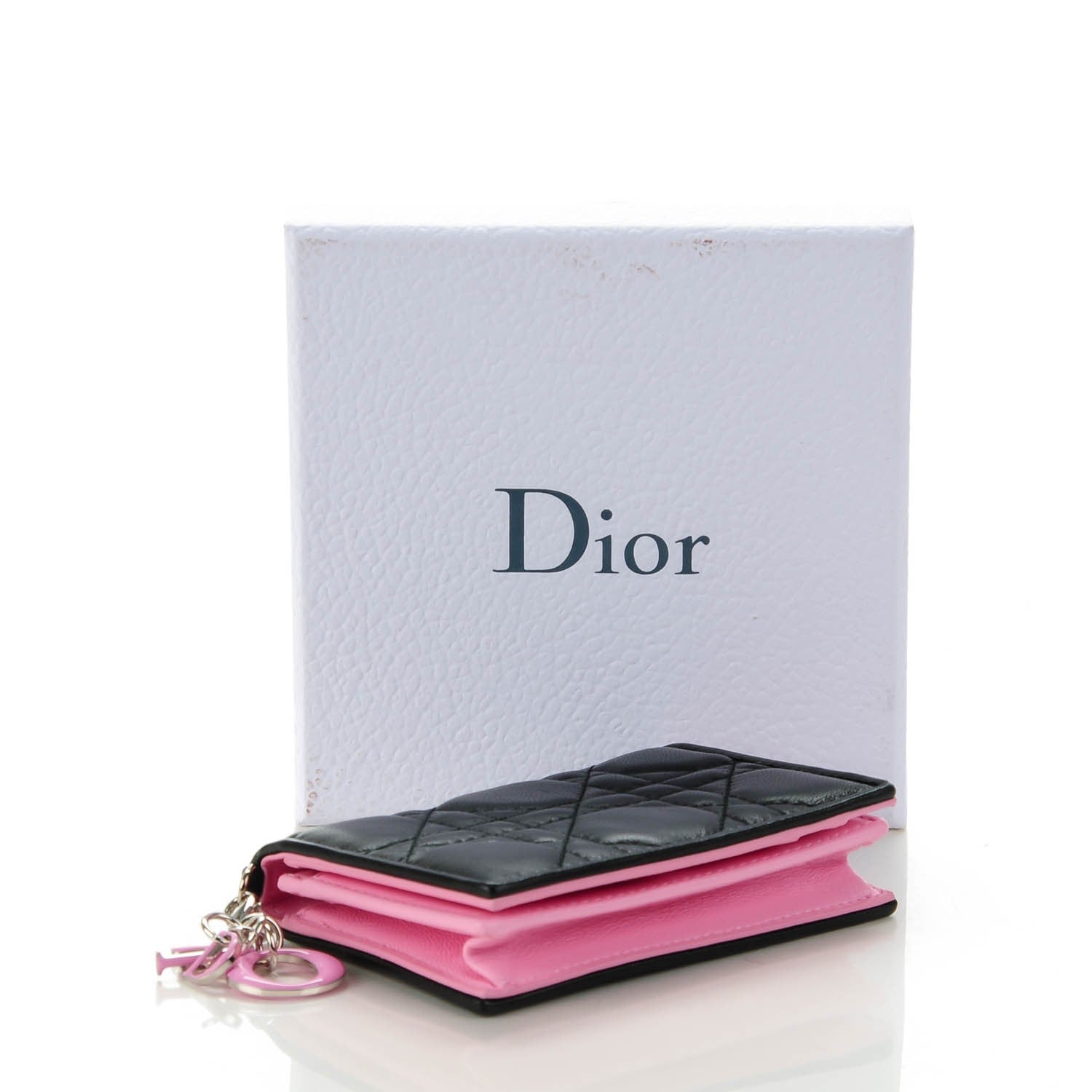 Christian Dior Lambskin Cannage Bi-Color Small Lady Dior Flap Card Holder Black Pink 4 of 8