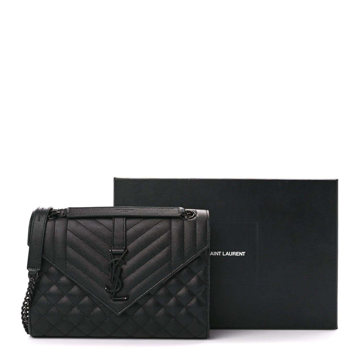 Saint Laurent Grain De Poudre Textured Mixed Matelasse Triquilt Medium Monogram Monochrome Satchel Black 13 of 13