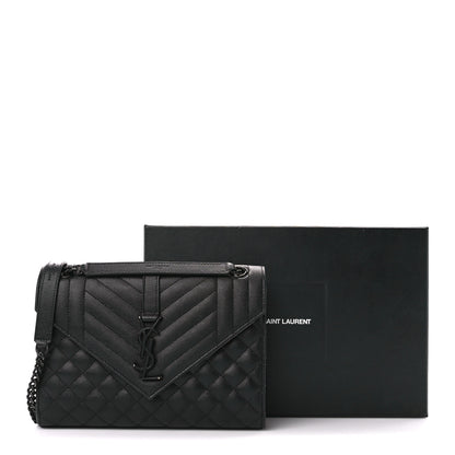Saint Laurent Grain De Poudre Textured Mixed Matelasse Triquilt Medium Monogram Monochrome Satchel Black 13 of 13