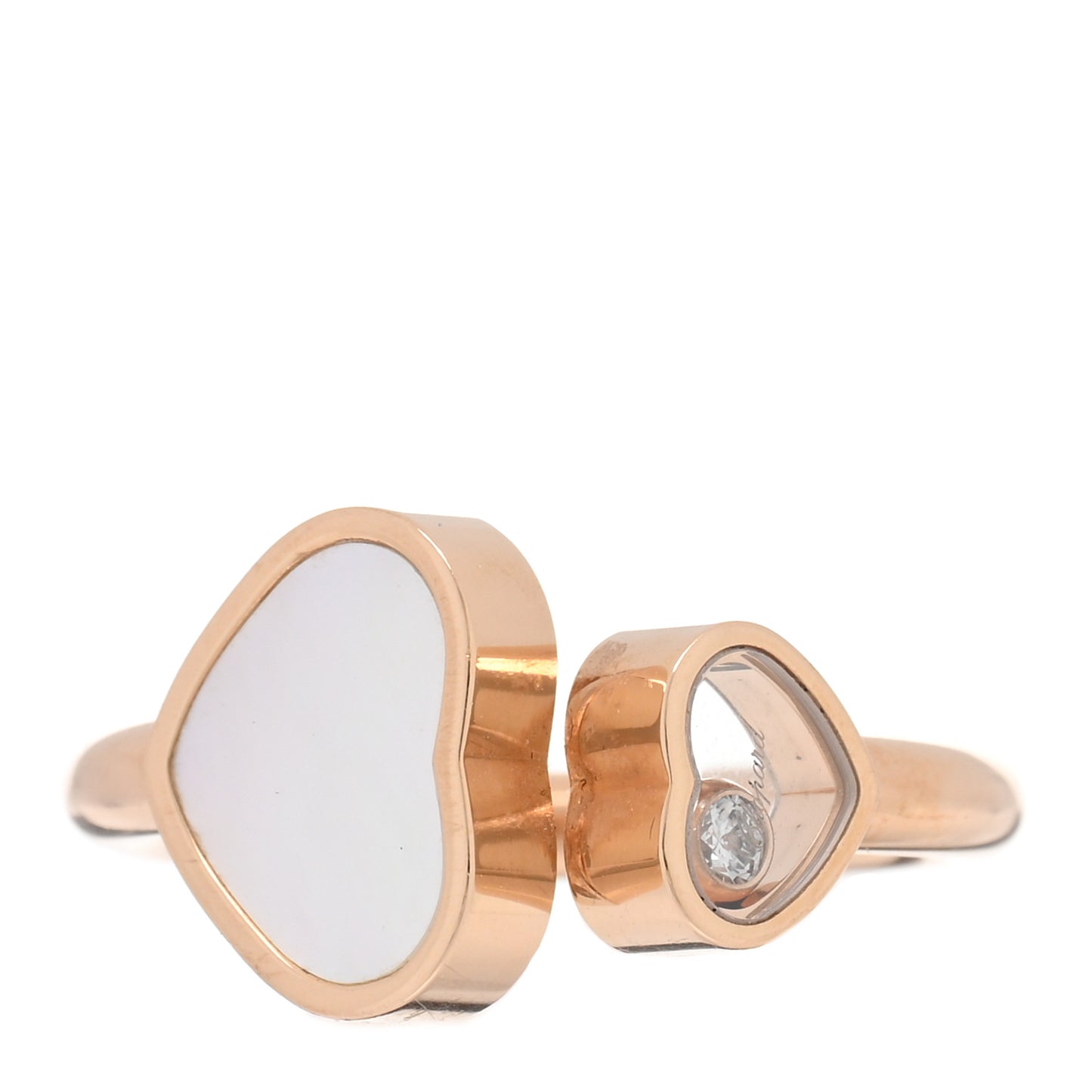 18K Rose Gold Diamond Mother of Pearl Happy Hearts Ring 49 4.75