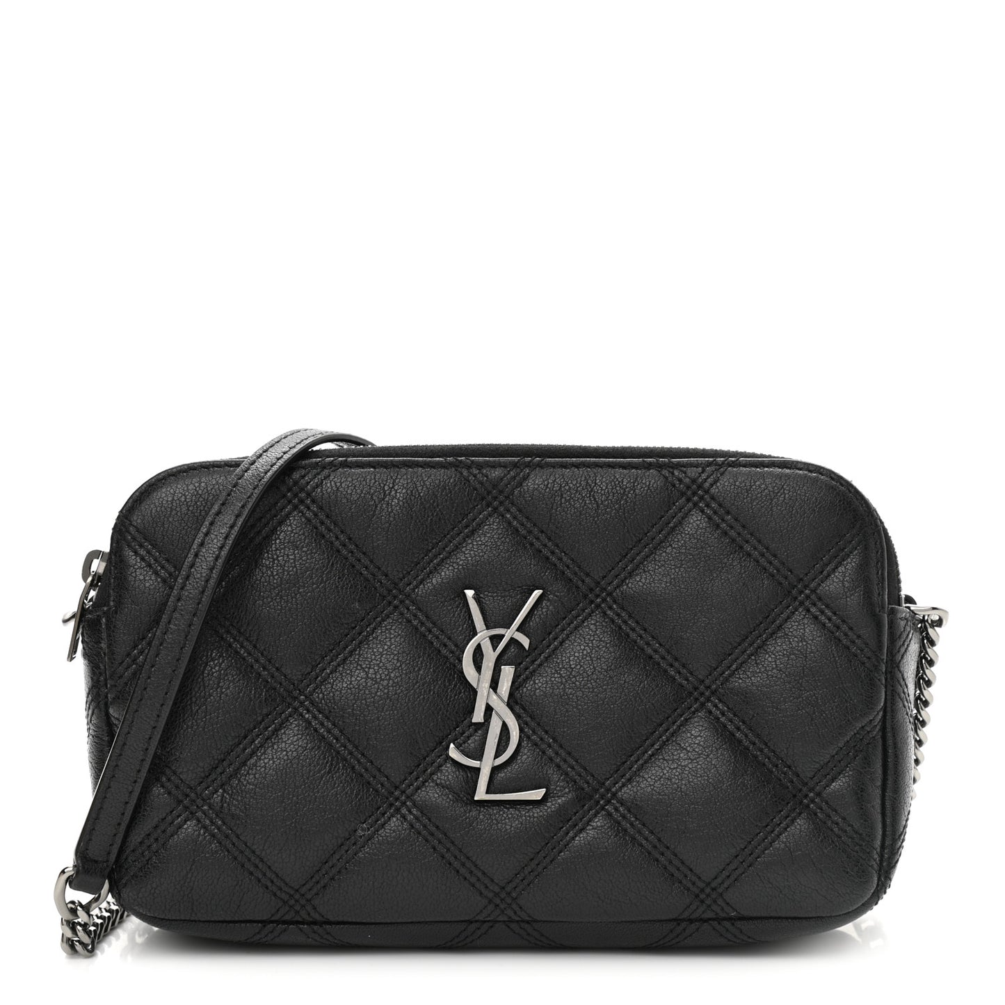 Grained Lambskin Quilted Mini Becky Double Zip Bag Black