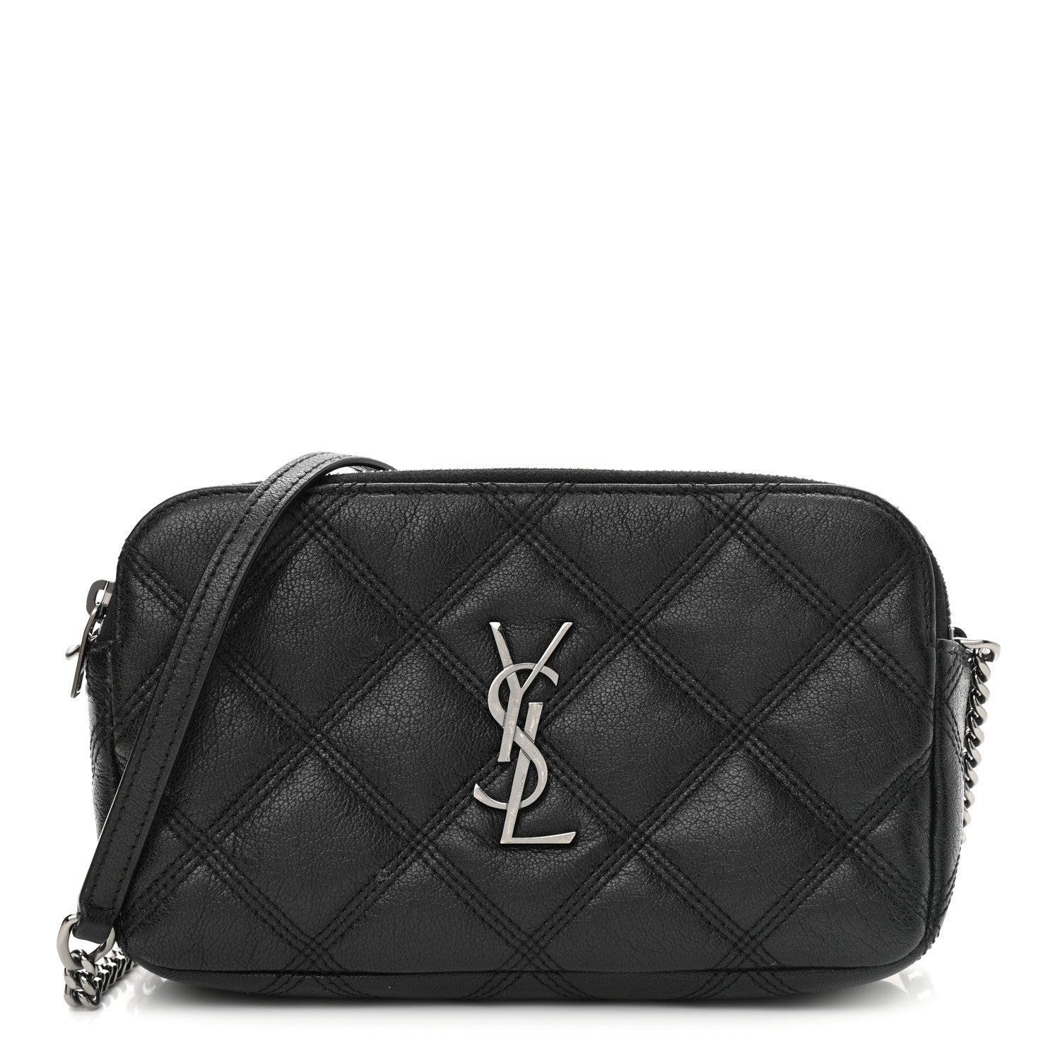 Saint Laurent Grained Lambskin Quilted Mini Becky Double Zip Bag Black 1 of 12
