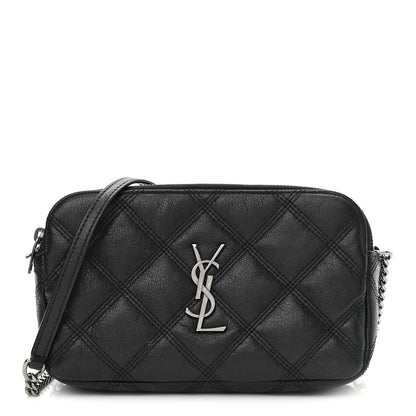 Saint Laurent Grained Lambskin Quilted Mini Becky Double Zip Bag Black 1 of 12