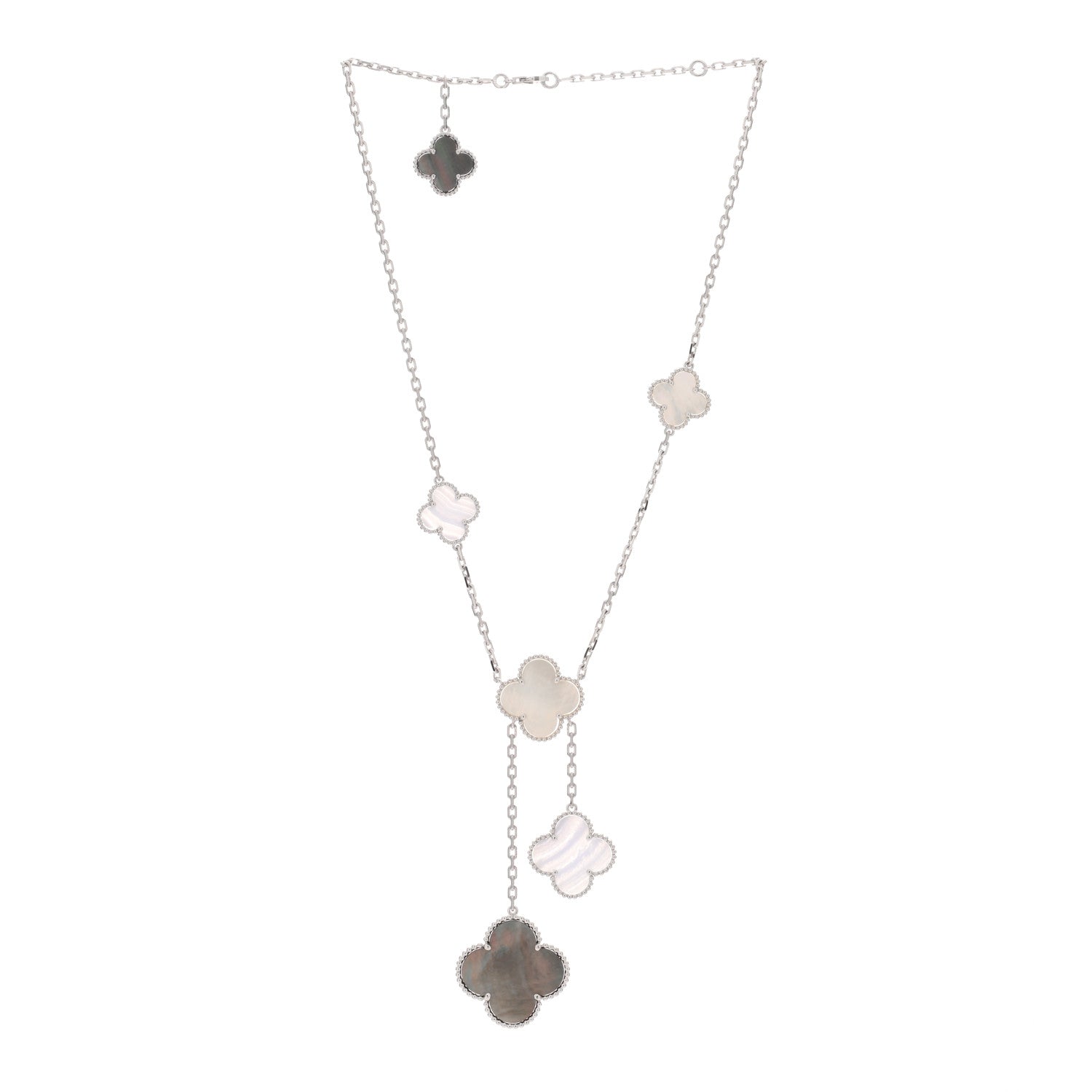 Van Cleef & Arpels 18K White Gold Mother of Pearl Chalcedony 6 Motifs Magic Alhambra Necklace 2 of 3