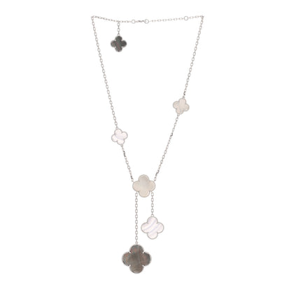 Van Cleef & Arpels 18K White Gold Mother of Pearl Chalcedony 6 Motifs Magic Alhambra Necklace 2 of 3