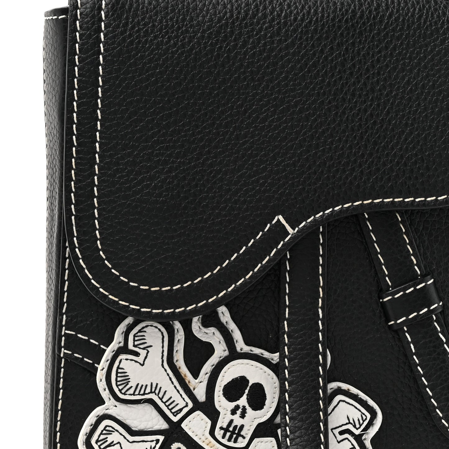 X SHAWN STUSSY Grained Calfskin Saddle Messenger Bag Black
